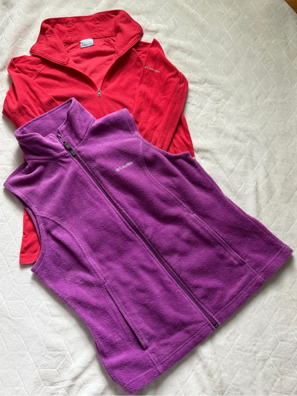 Columbia bundle Purple Fleece Vest with orange Layering Pullover